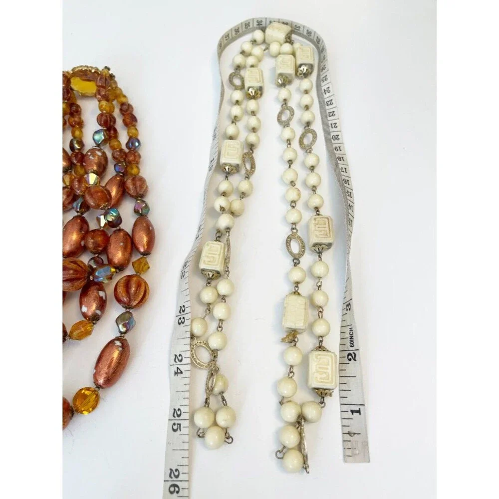 Vintage Necklace Lot Beaded Faux Pearl Amber Red Statement Retro Jewelry 4